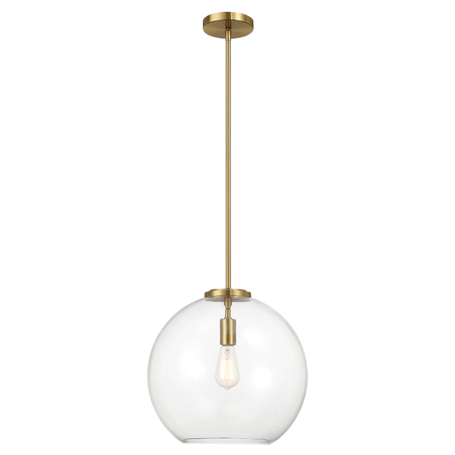 Gleam Single Light Pendant Lamp With Clear Globe Glass - Satin Brass