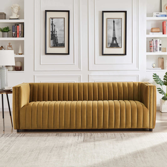 Dominic Gold Channel Tufted Velvet Sofa