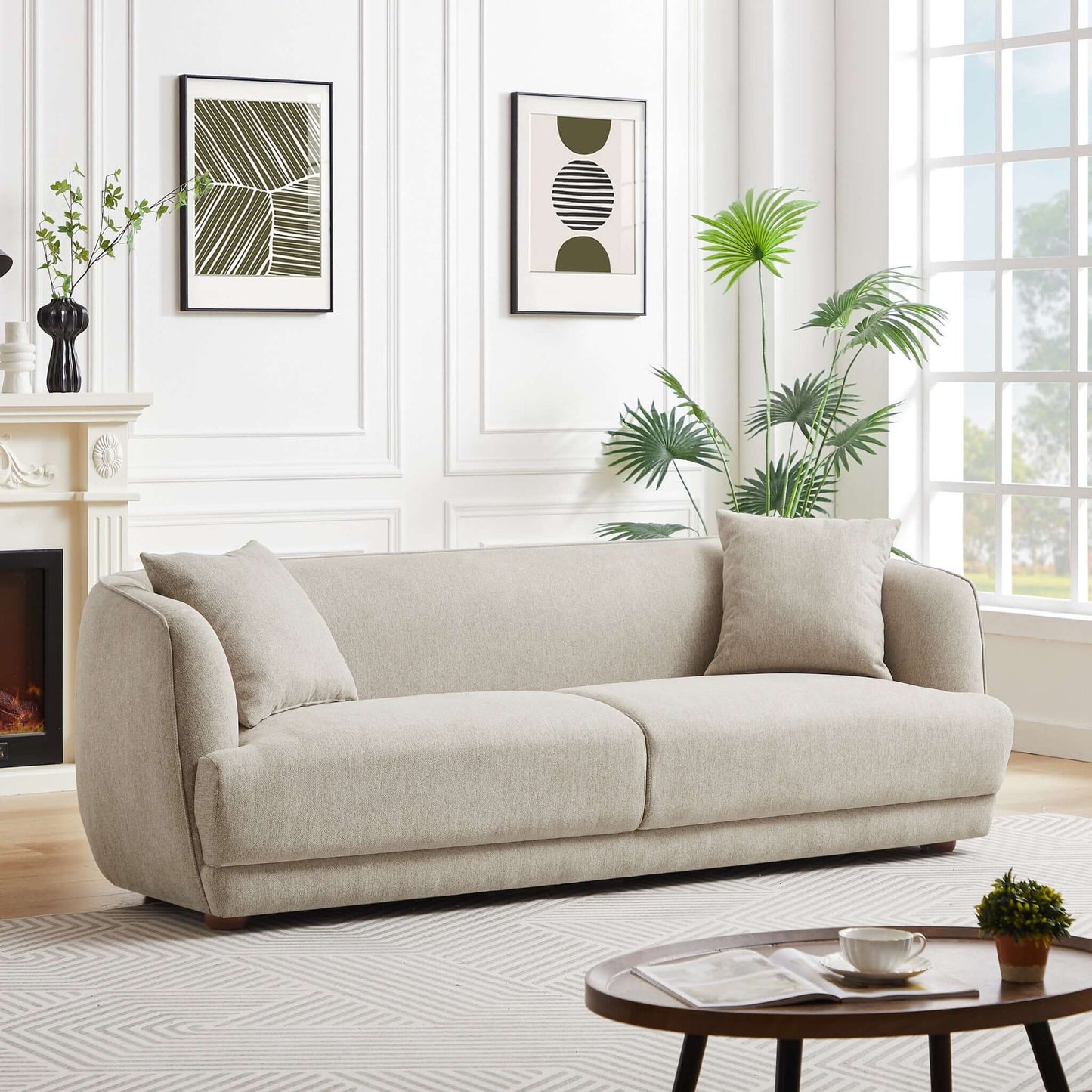 Larisa Cream Mid Century Modern Linen Sofa