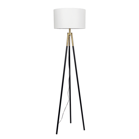 Sway Brassed Gold Floor Lamp with On/Off Switch Triple Legs White Fabric Shade